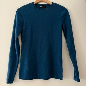 Vintage Carole Little 100% Merino Wool Ribbed Turquoise Teal Sweater
